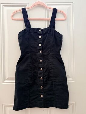 H&M Denim Overall Pinafore Button-Up Mini Dress with Pockets